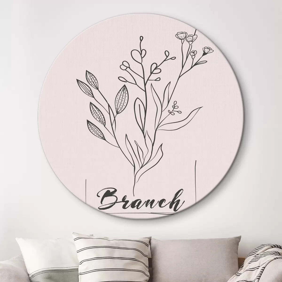 Apvalūs paveikslai Minimalizmas, rožinė spalva, elegantiškos lauko gėlės, gėlių šaka, botanikos r38008