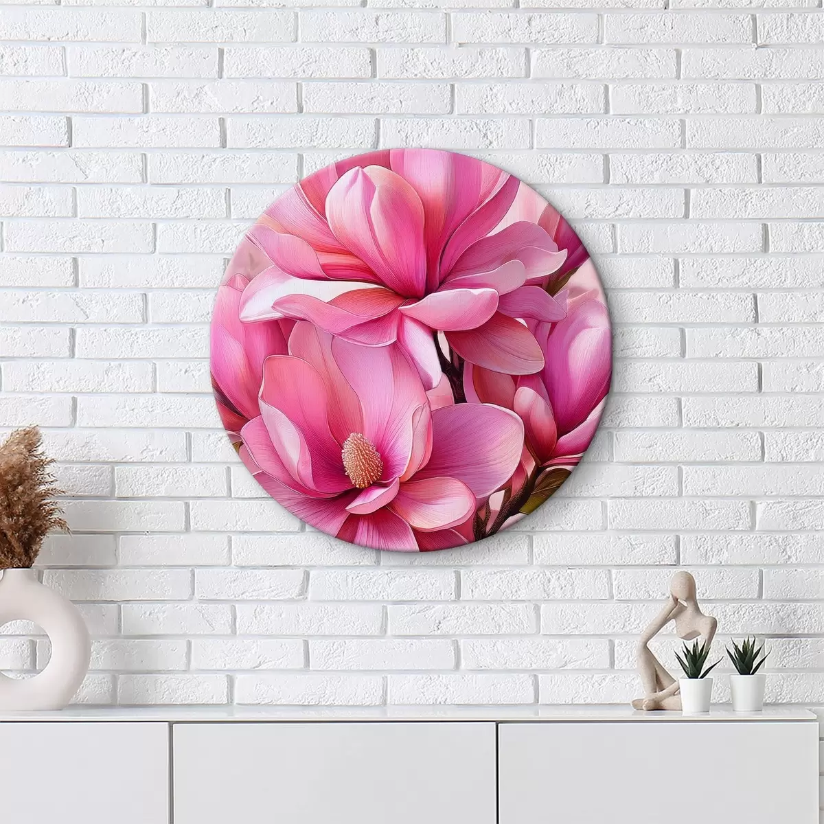 Apvalūs paveikslai rožinės magnolijos, dideli žiedai, ryškiai rožiniai žiedai r40424