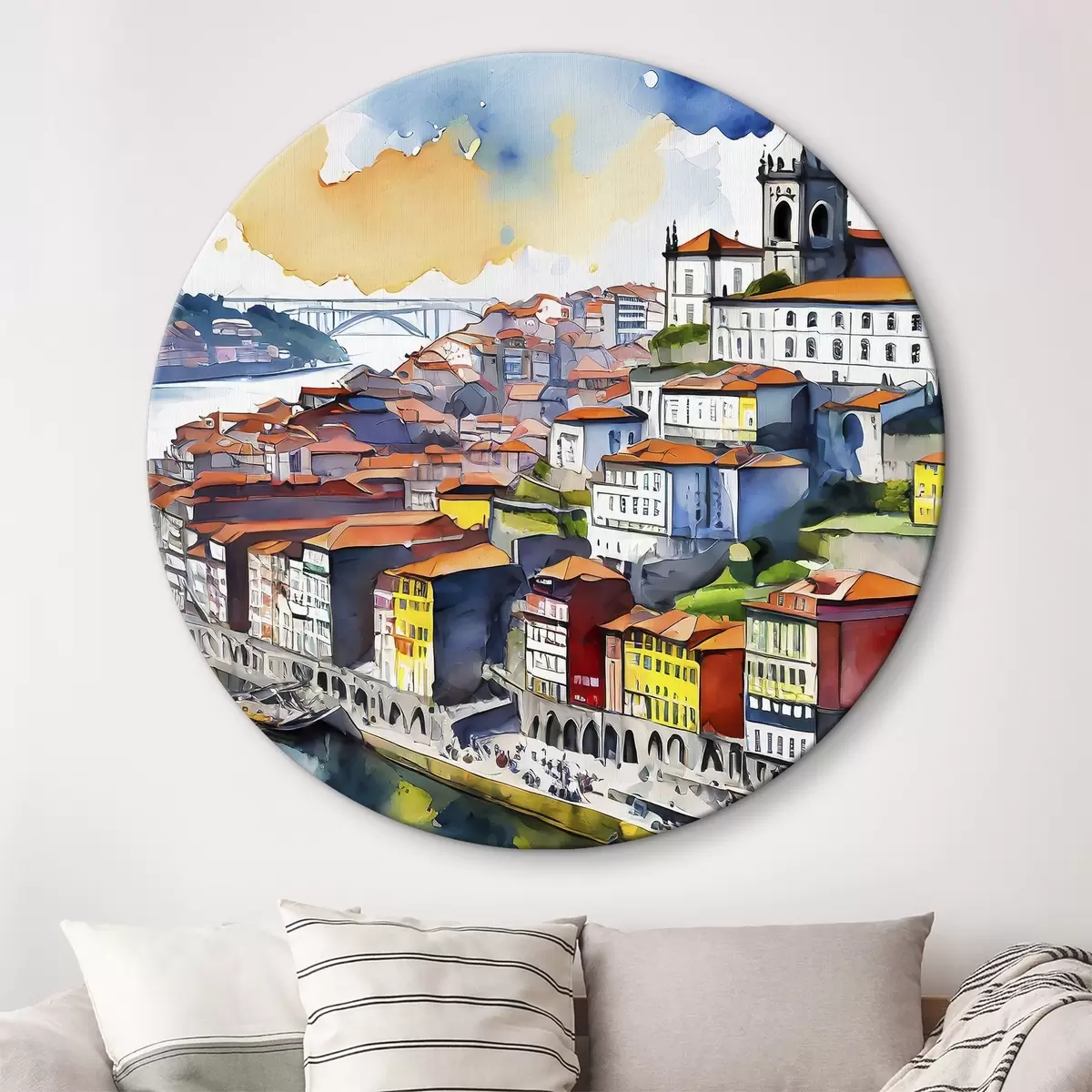 Apvalūs paveikslai Porto miesto akvarelė, Portugalija, architektūrinis piešinys r36680