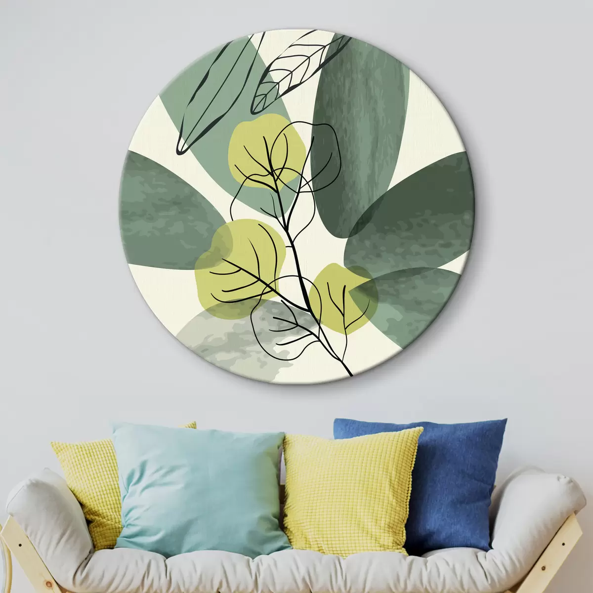 Apvalūs paveikslai Akvarelinis boho lapijos piešinys r36106
