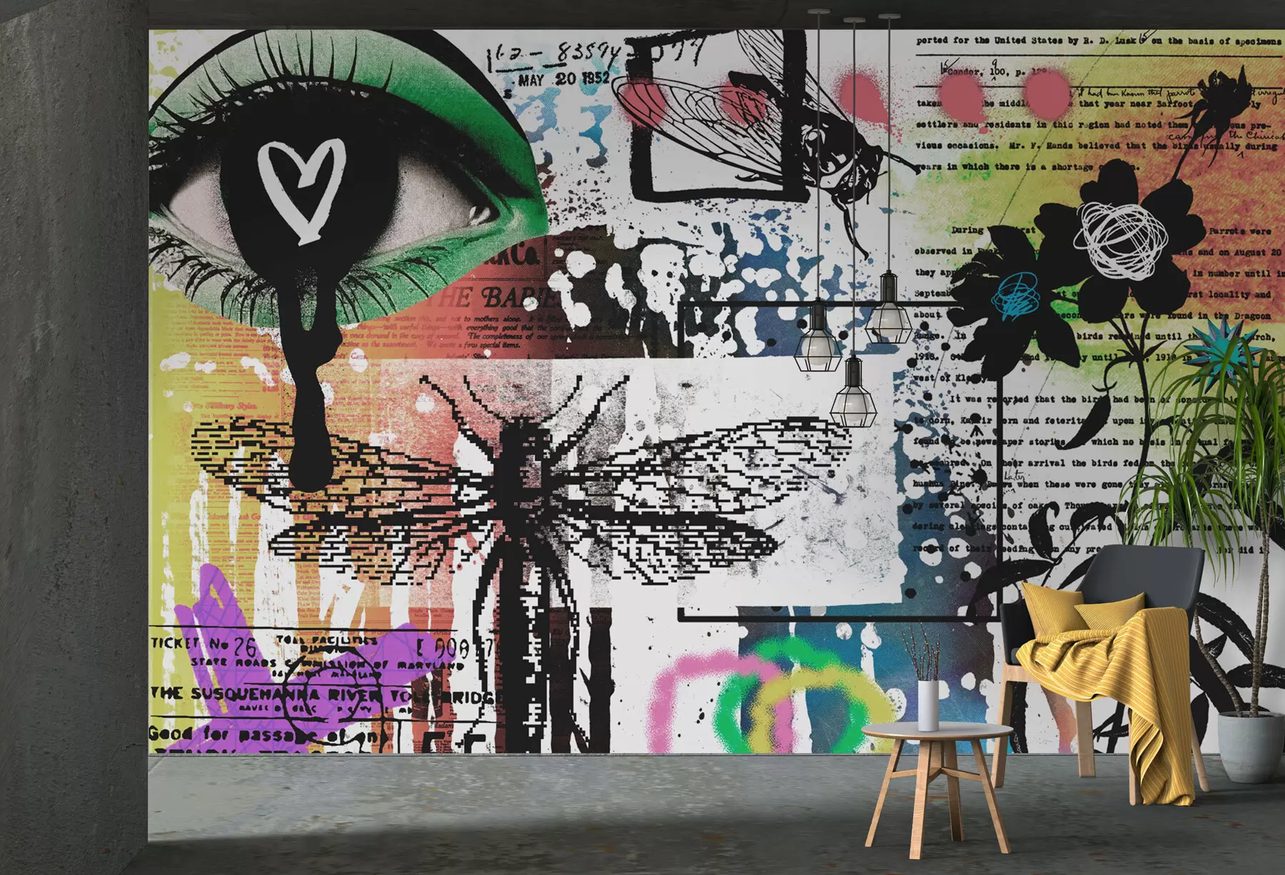 Fototapetai Graffiti stiliaus užrašai, gėlės, skaičiai w02255