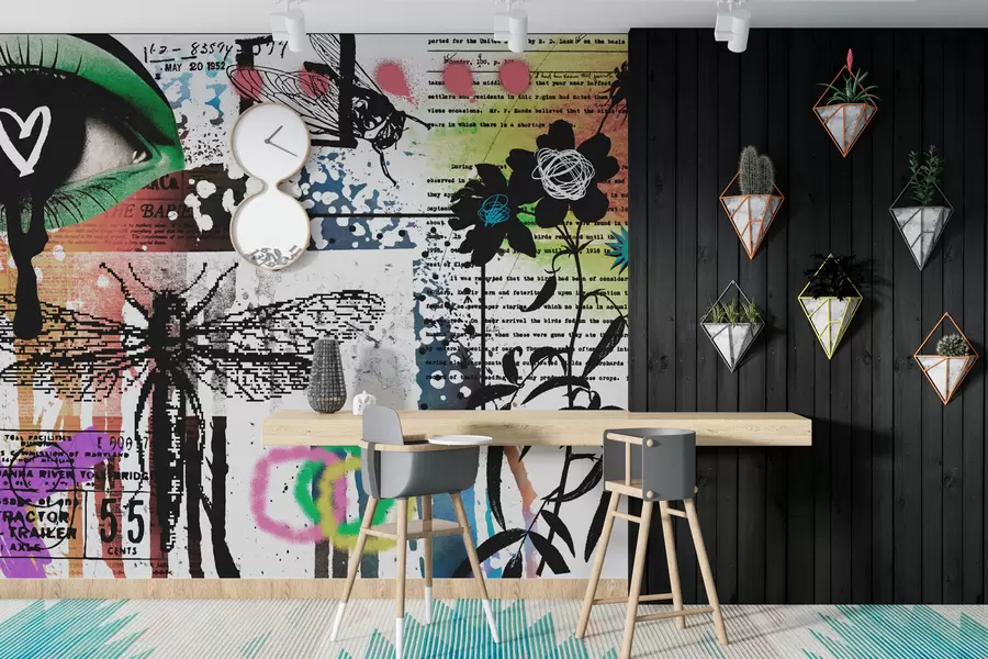 Fototapetai Graffiti stiliaus užrašai, gėlės, skaičiai w02255