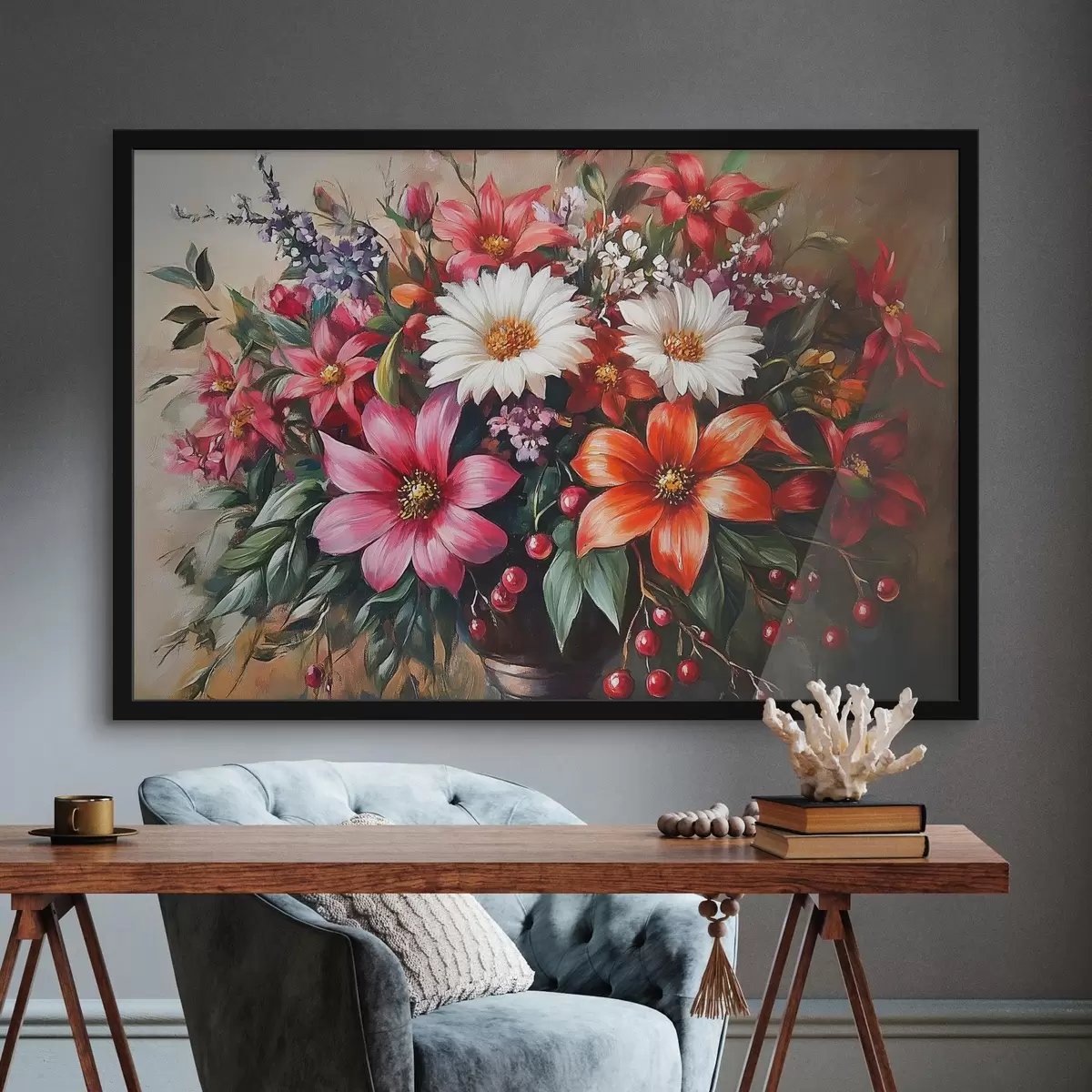 Plakatas ryški gėlių puokštė f42005