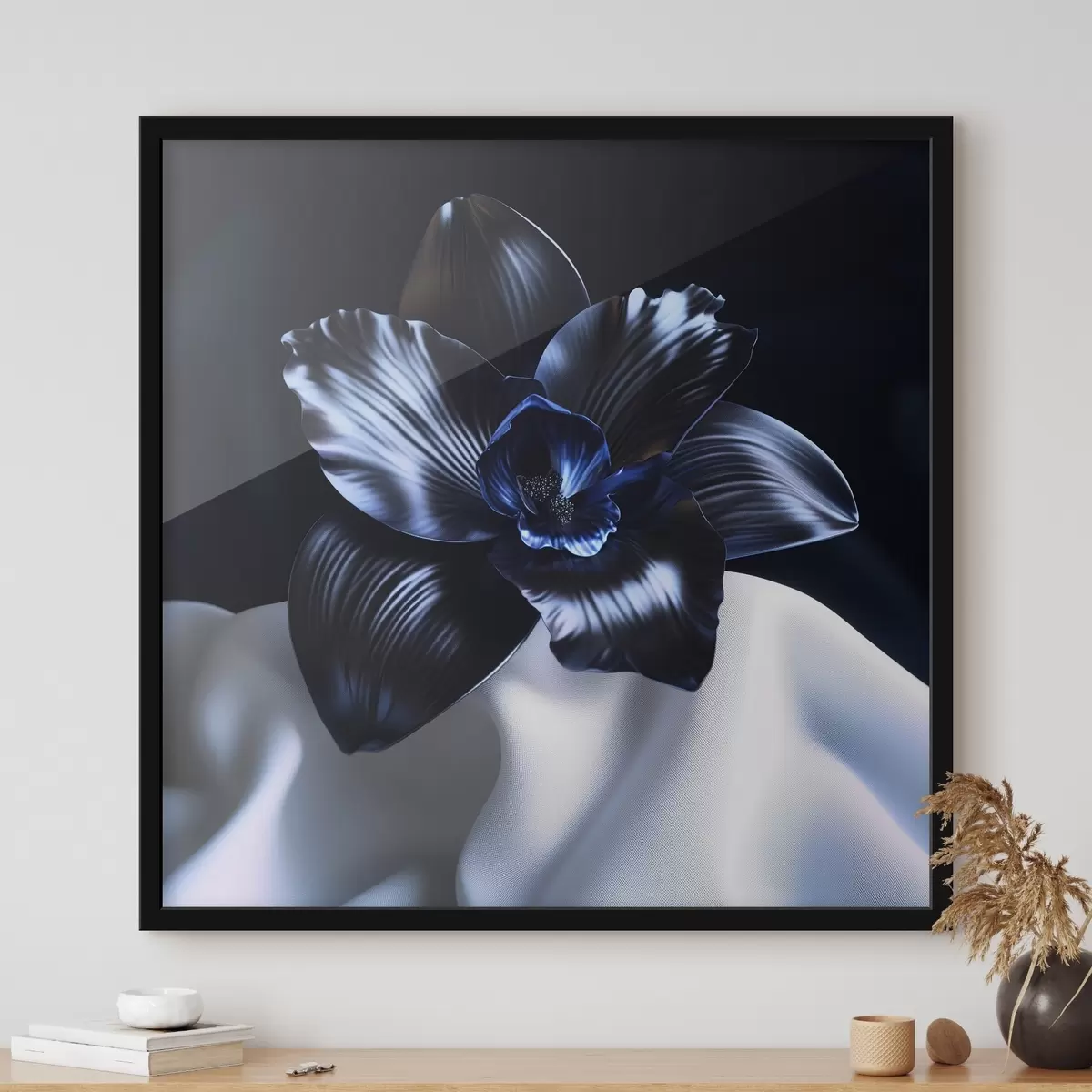 Plakatas Juoda orchidėja šilko fone f41976