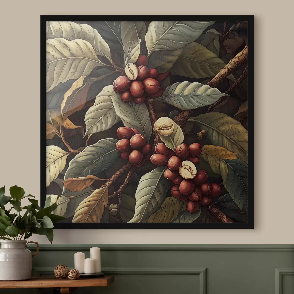 Plakatas Kavamedis su vaisiais ir lapais f41980