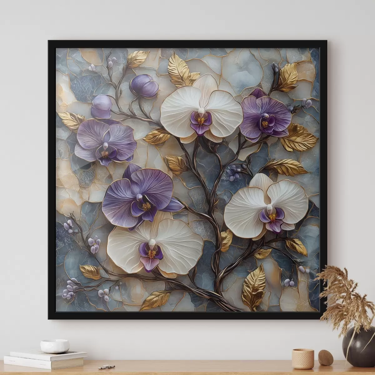 Plakatas Elegantiškos orchidėjos prabangiame marmuriniame fone f41985