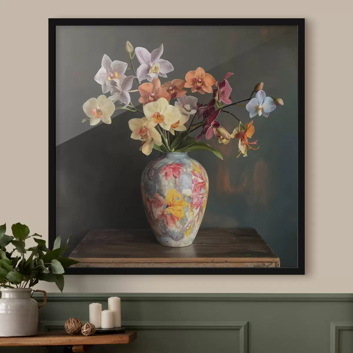Plakatas Tapybos stiliaus vaza su orchidėjomis f42046
