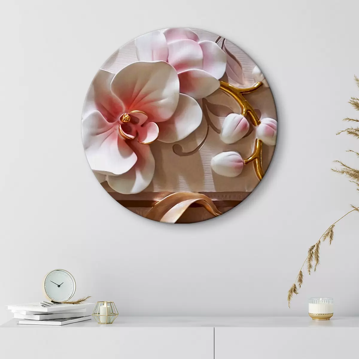 Apvalūs paveikslai Orchidėjos auksiniais stiebais r03264
