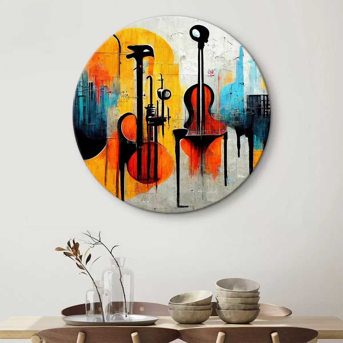 Apvalūs paveikslai Muzikinis instrumentas, dailės dažai ir dažai r33044