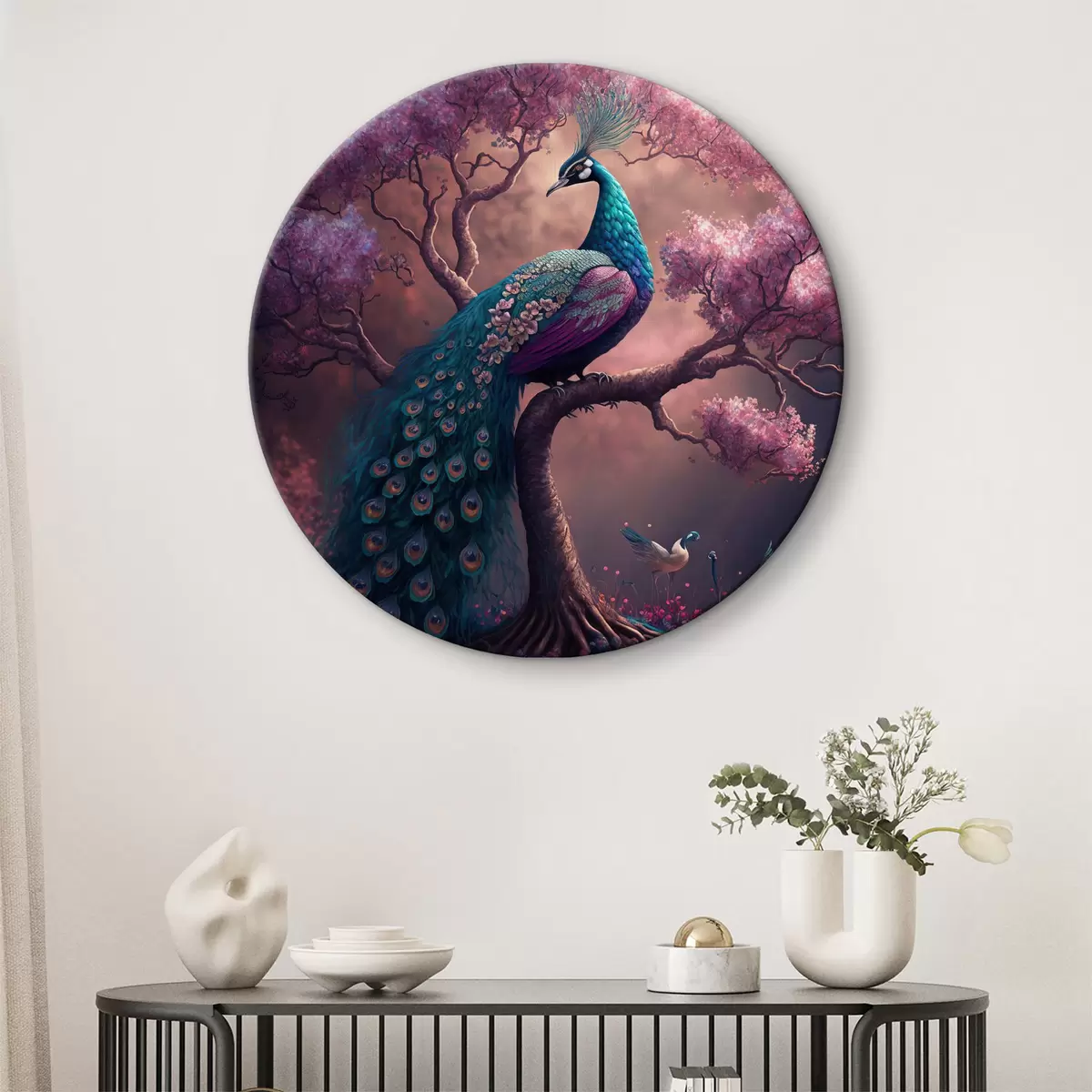 Apvalūs paveikslai Paukštis, gamta ir violetinė r34875