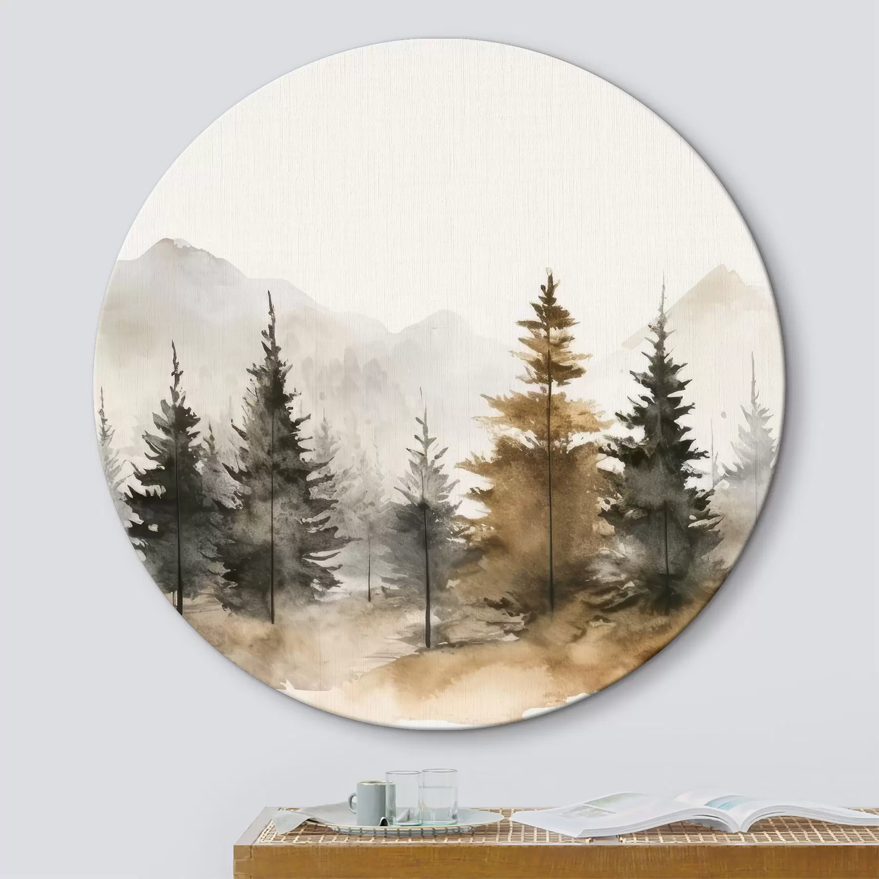 Paveikslėlis Akvarelės eglės kalnų fone r36010