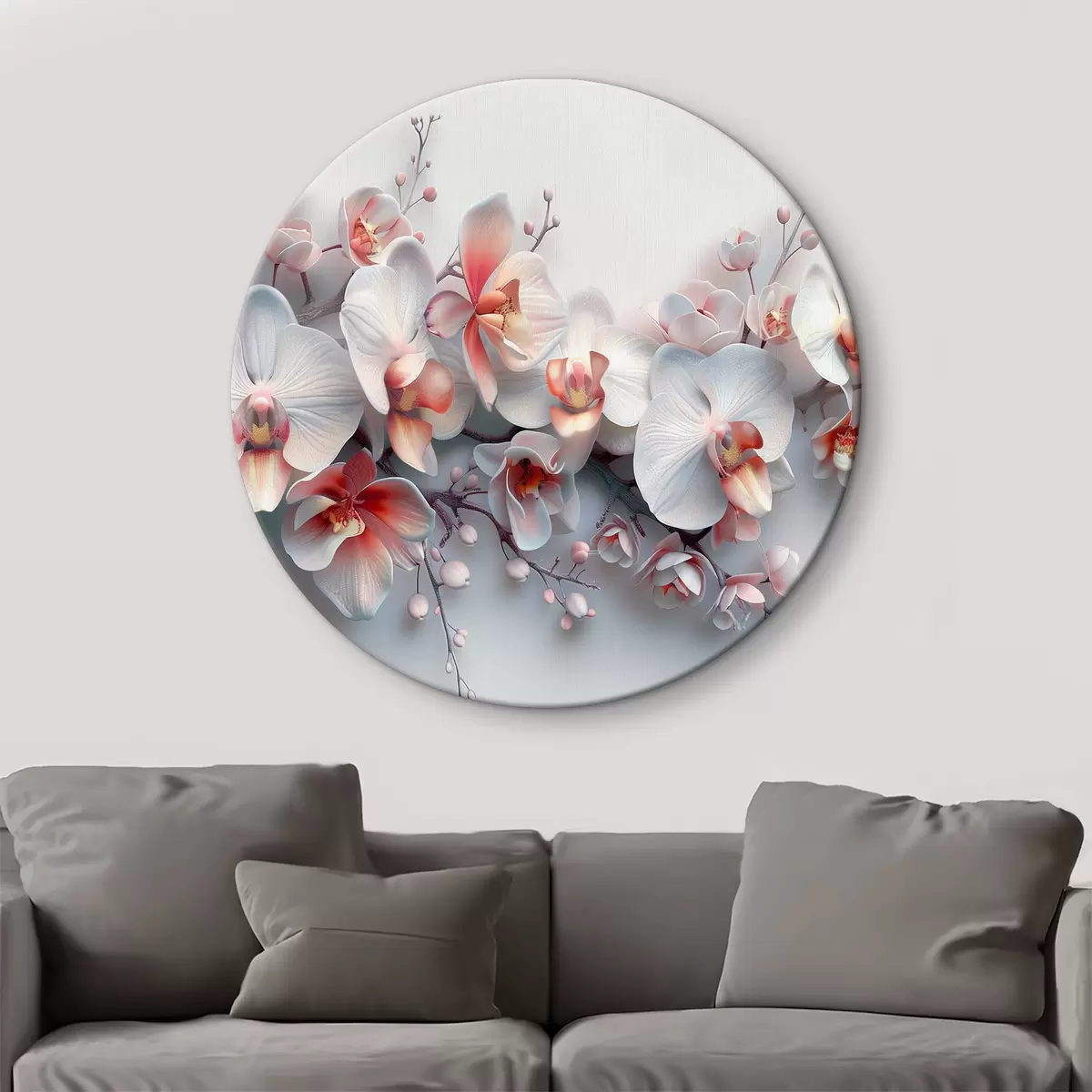 Apvalūs paveikslai Baltos orchidėjos r38703 Apvalūs paveikslai Baltos orchidėjos r38703