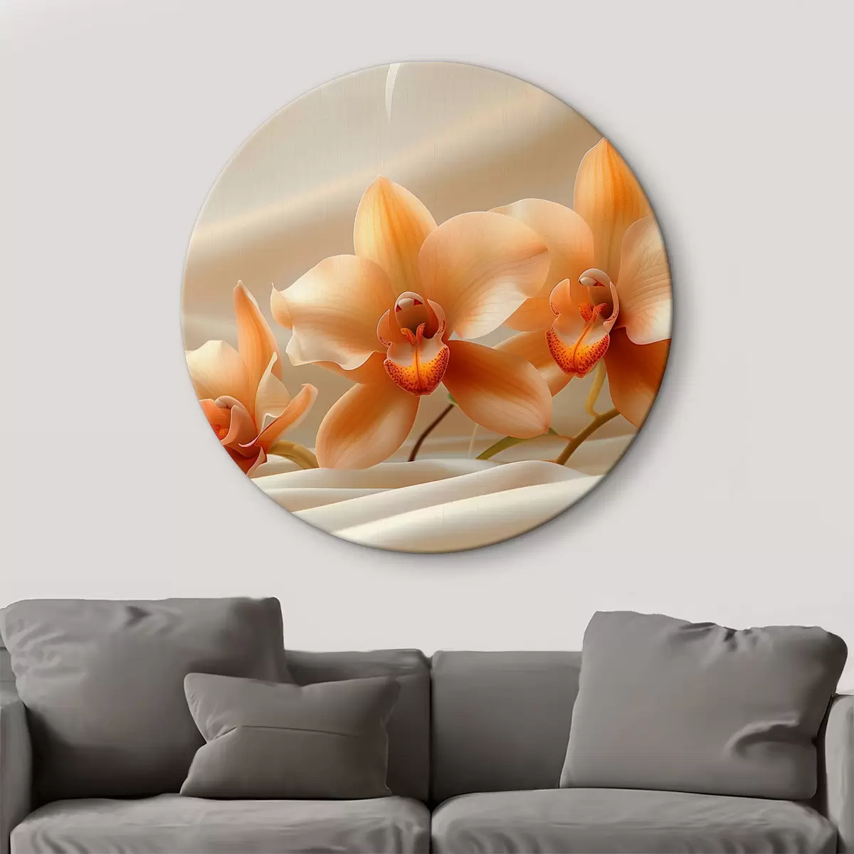 Apvalūs paveikslai Oranžinės orchidėjos r38705 Apvalūs paveikslai Oranžinės orchidėjos r38705