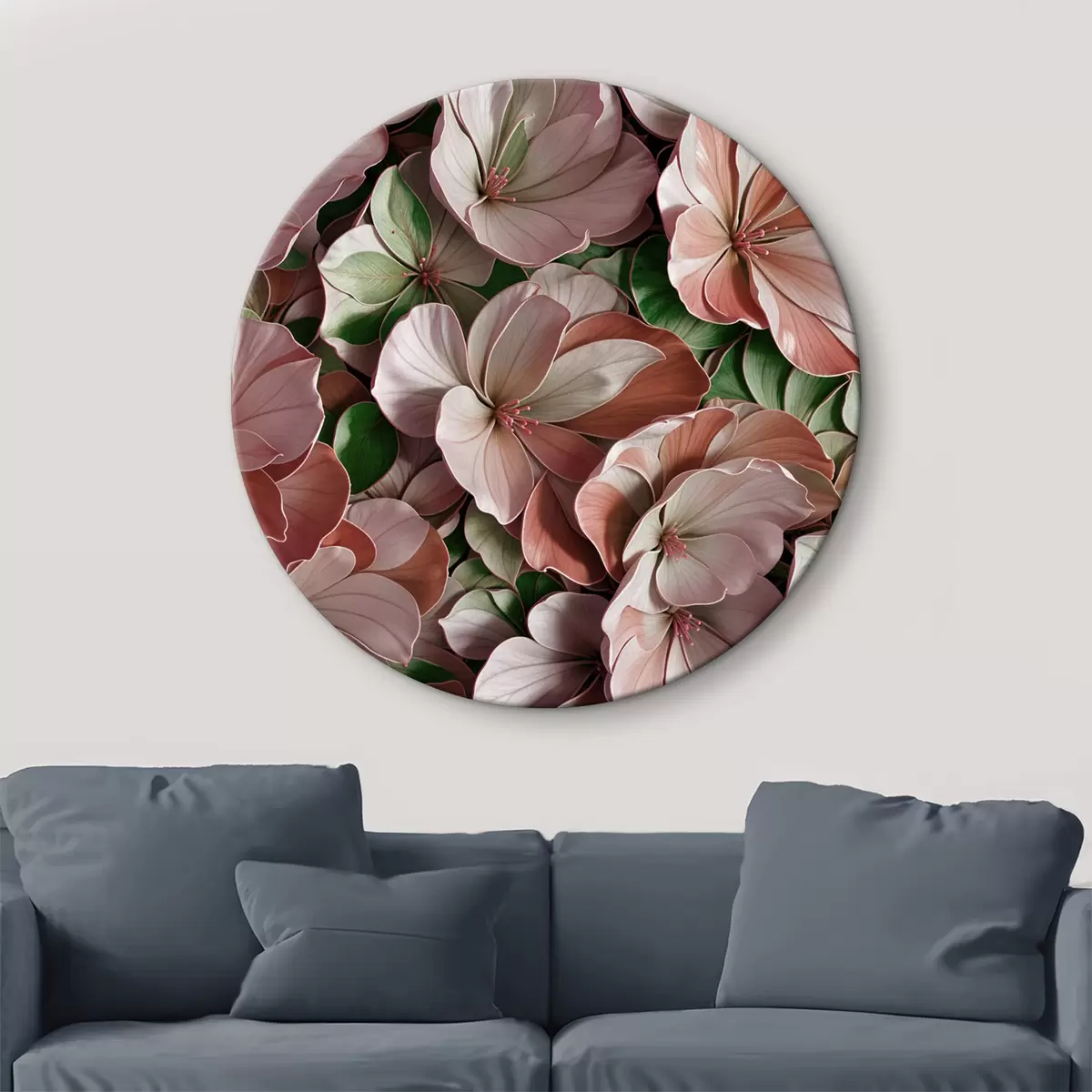 Apvalūs paveikslai Rožinės ir žalios gėlės r38761