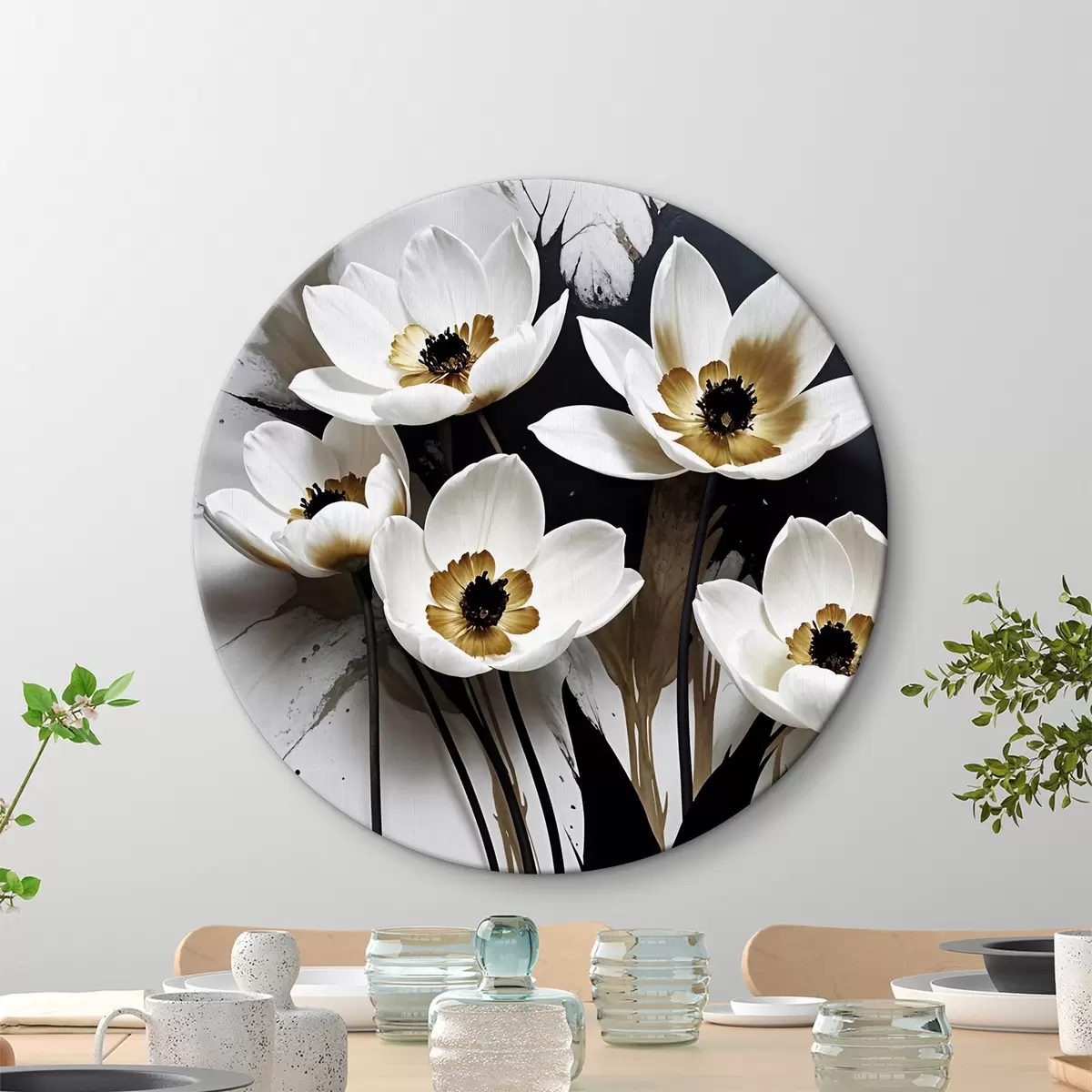 Apvalūs paveikslai Elegantiškos vienspalvės paletės gėlės r38971