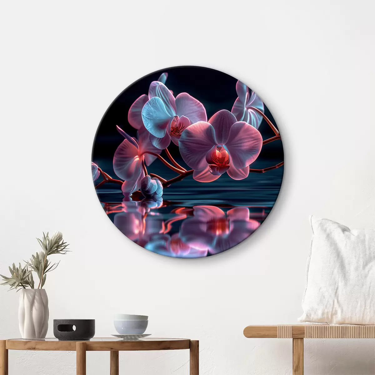 Apvalūs paveikslai Violetinės orchidėjos su atspindžiu ant vandens r39715