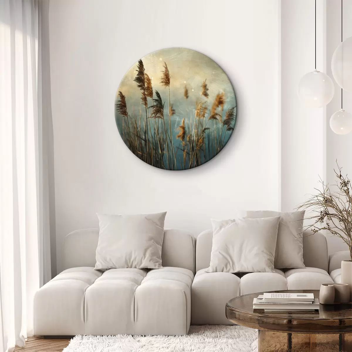 Apvalūs paveikslai Nendrės, mėlynos spalvos, antikvariniai r39946