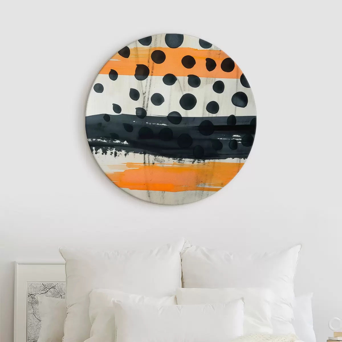 Apvalūs paveikslai Abstrakcija, juoda, oranžinė, apskritimas r39947