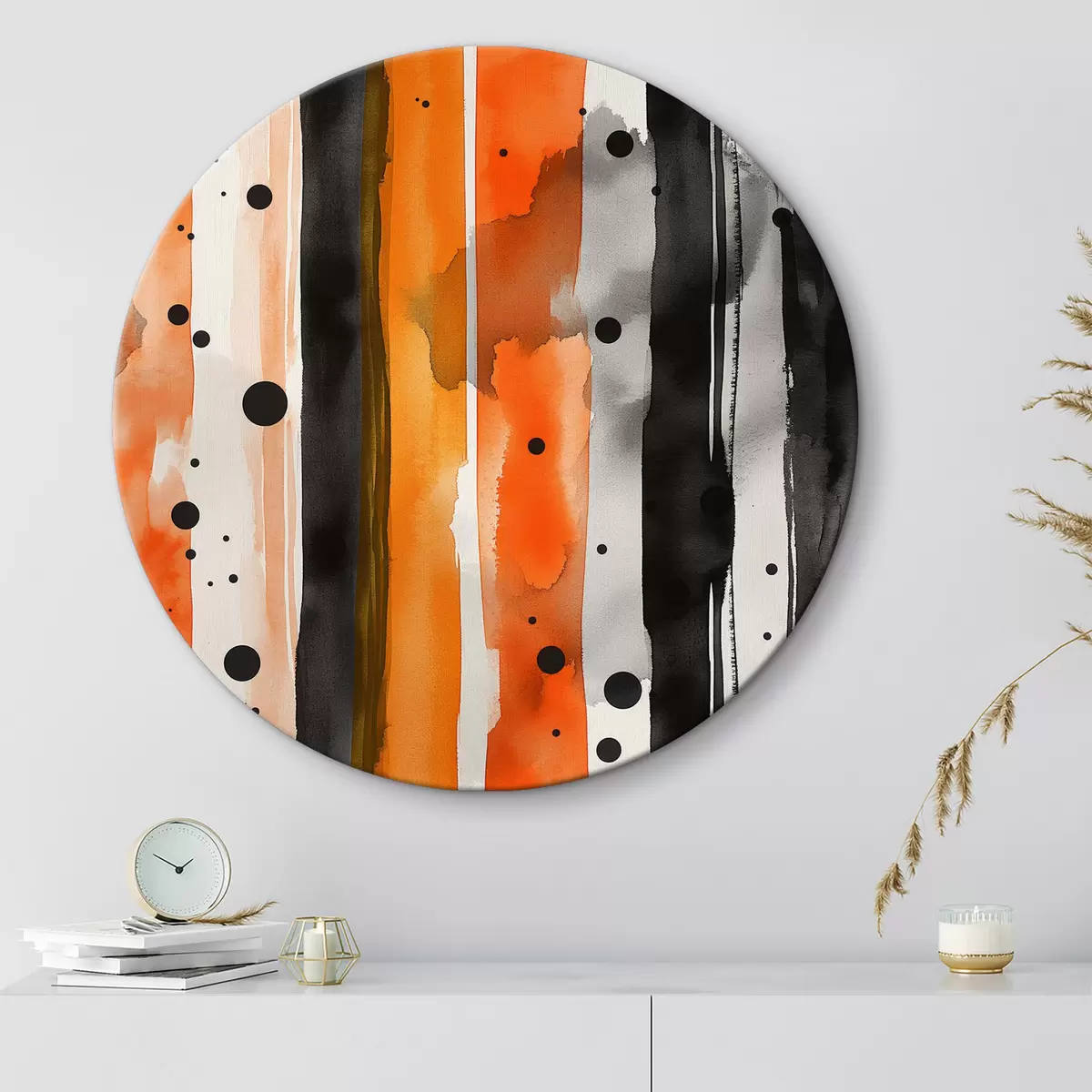 Apvalūs paveikslai Juostos, akvarelė, juoda, oranžinė r39948