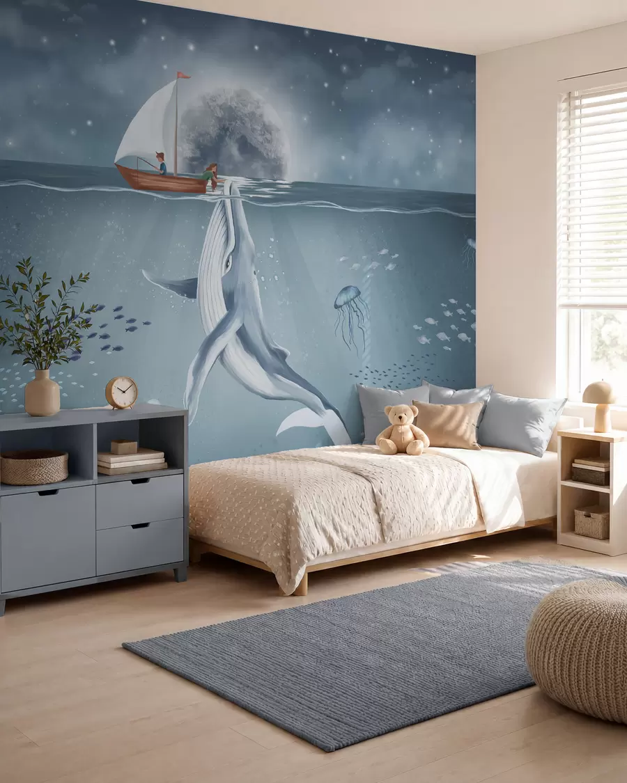 Fototapetai Banginis ir valtis mėnesienoje w02476