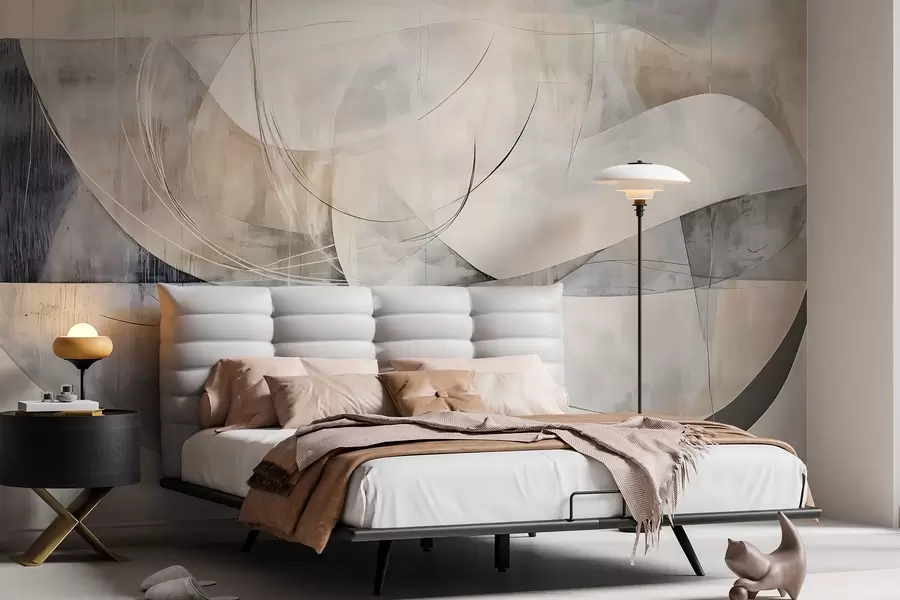 Fototapetai Abstrakčios baltos, pilkos, smėlio ir mėlynos spalvos formos ir figūros neryškios tekstūros fone w08461