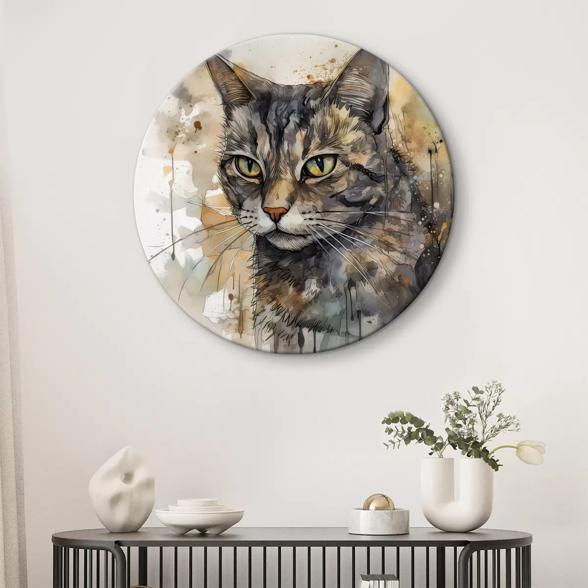 Apvalūs paveikslai Katė, kačių šeimos gyvūnai ir dažai r32299