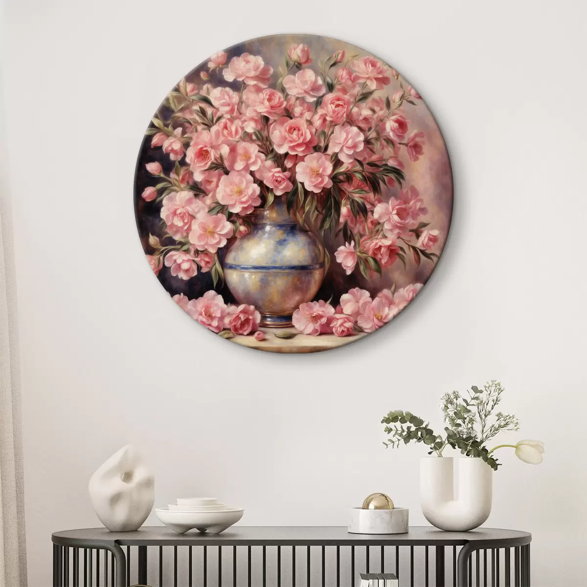 Apvalūs paveikslai Rožinė puokštė Auguste'o Renoiro stiliumi r37438