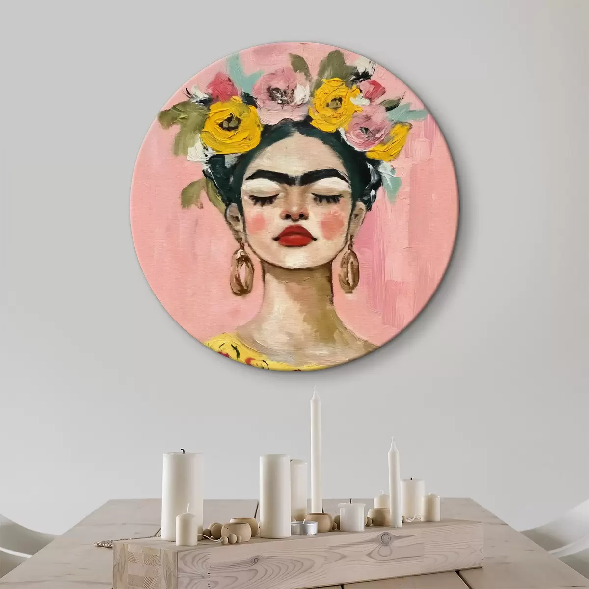 Apvalūs paveikslai Frida Kahlo spausdinta tekstūra r38292