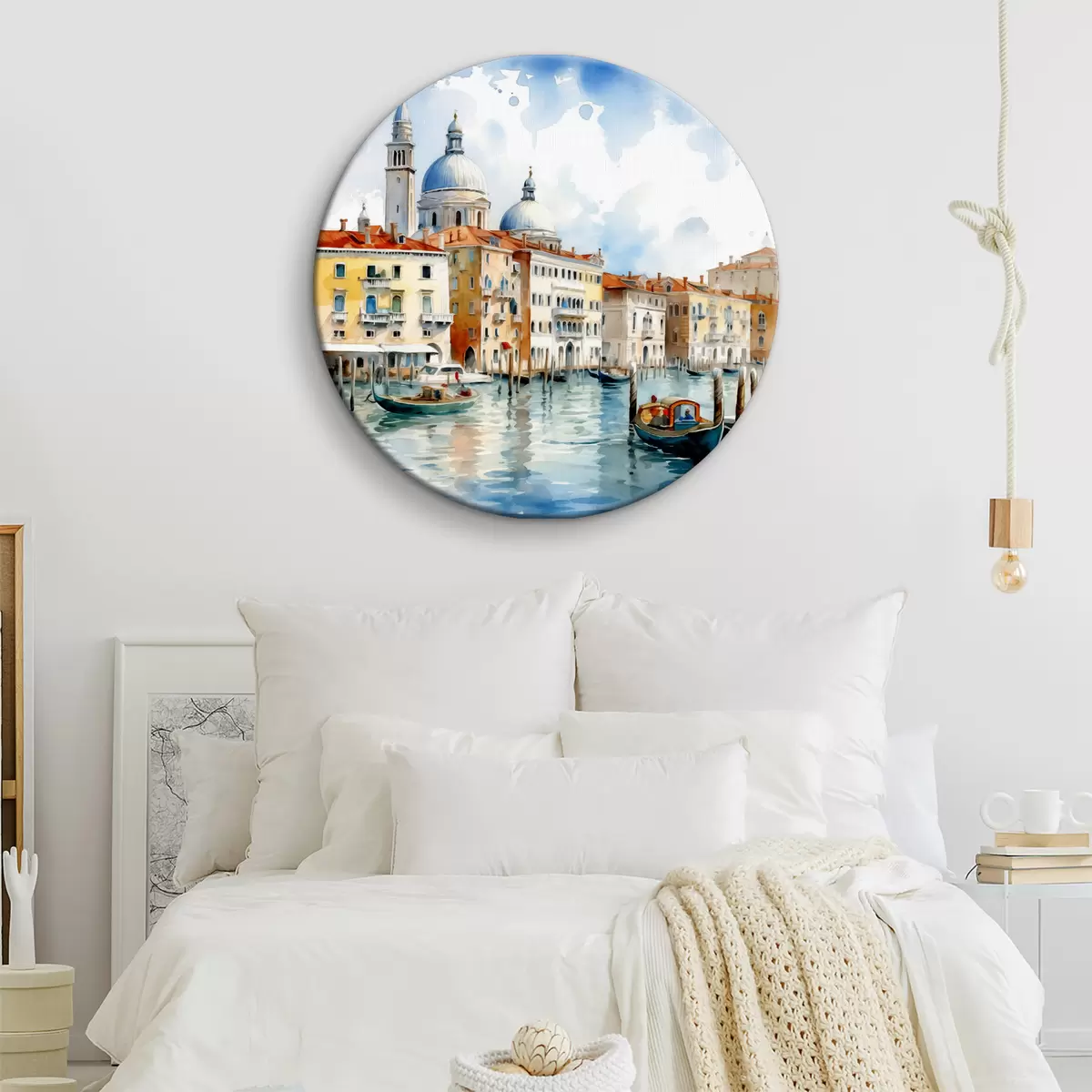 Apvalūs paveikslai Akvarelinis peizažas Venecija, įlanka, upė, architektūra, peizažas, valtys, gondola r38908