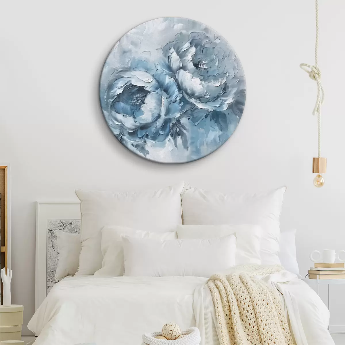 Apvalūs paveikslai Mėlynos didelės gėlės r38933 Apvalūs paveikslai Mėlynos didelės gėlės r38933