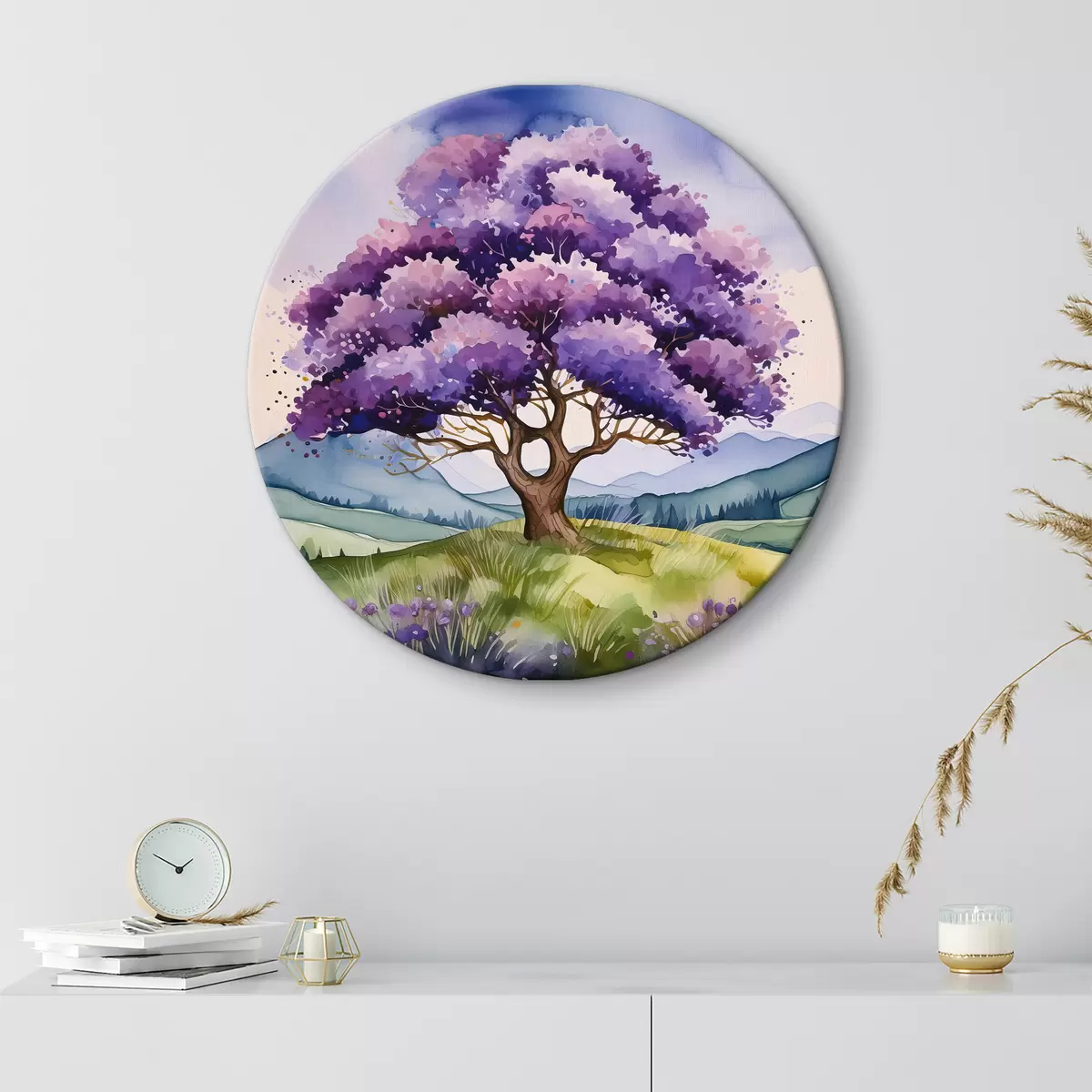 Apvalūs paveikslai Medis su violetiniais žiedais r39055