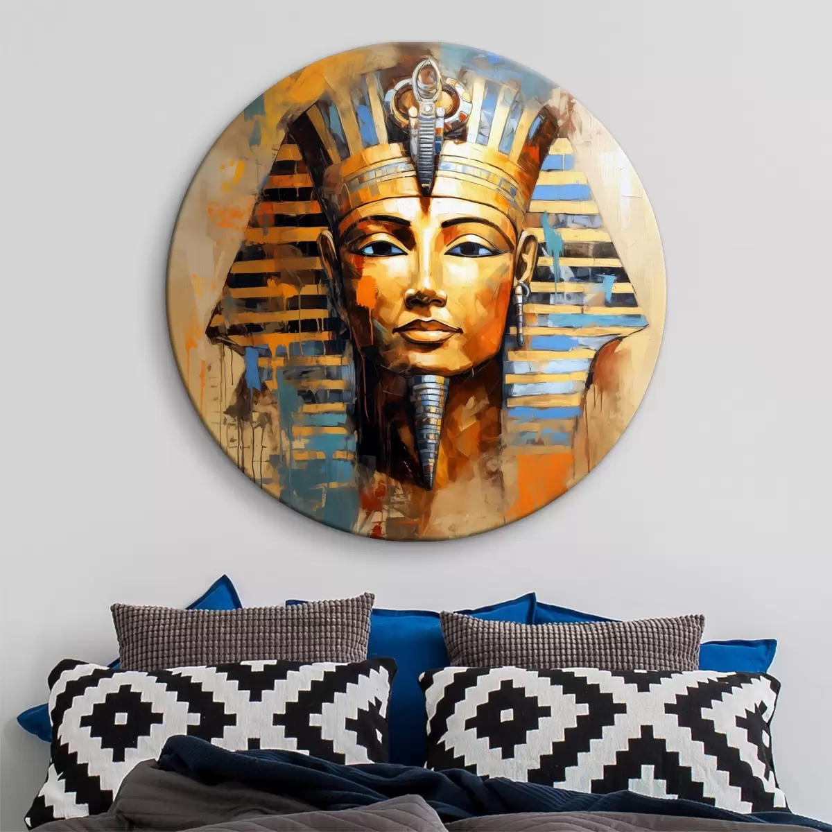 Apvalūs paveikslai Egipto faraono aliejinės tapybos portretas r39332