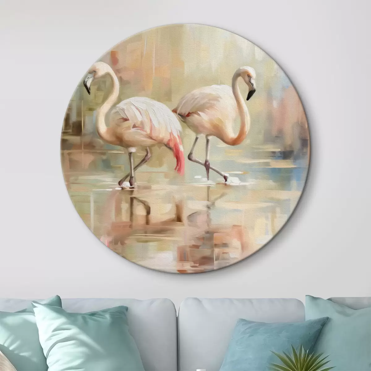 Apvalūs paveikslai Du flamingo paukščiai r39540