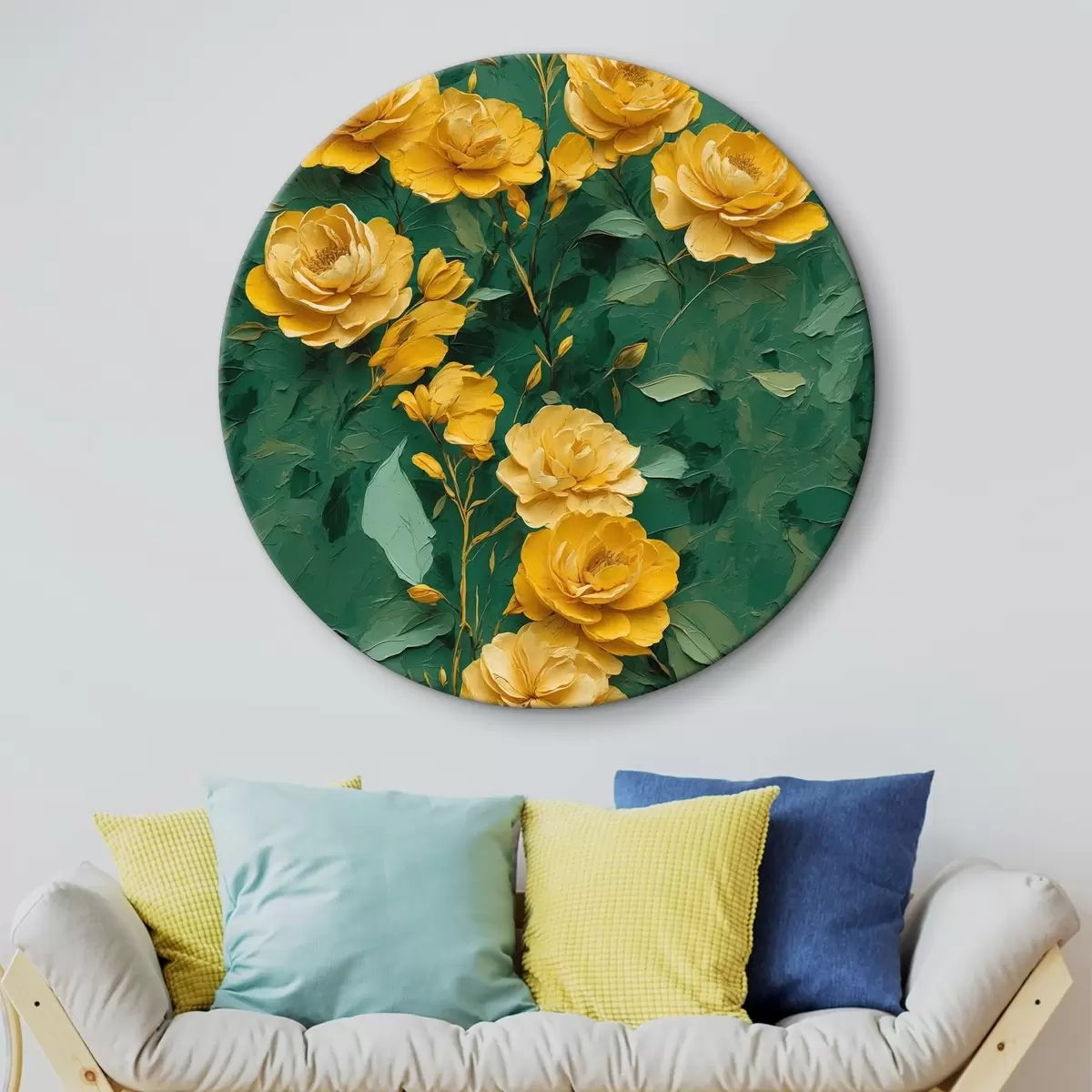 Apvalūs paveikslai Geltonos spalvos žaliame fone r39613 Apvalūs paveikslai Geltonos spalvos žaliame fone r39613