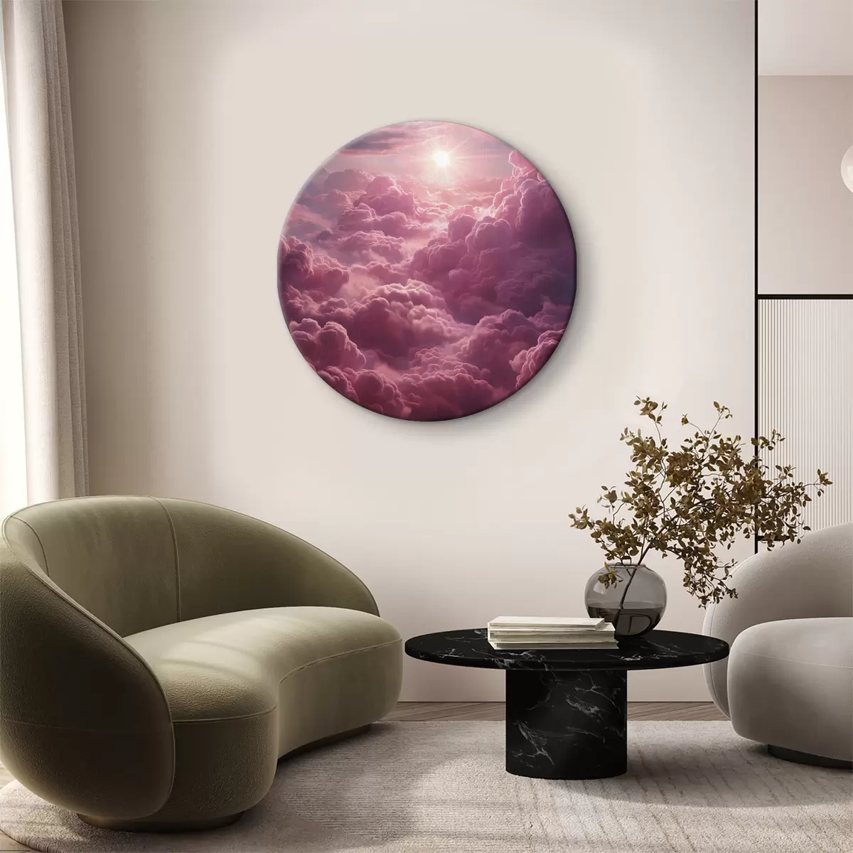Apvalūs paveikslai Violetiniai ir rožiniai debesys, eterinis, saulėlydis, realizmas r39970