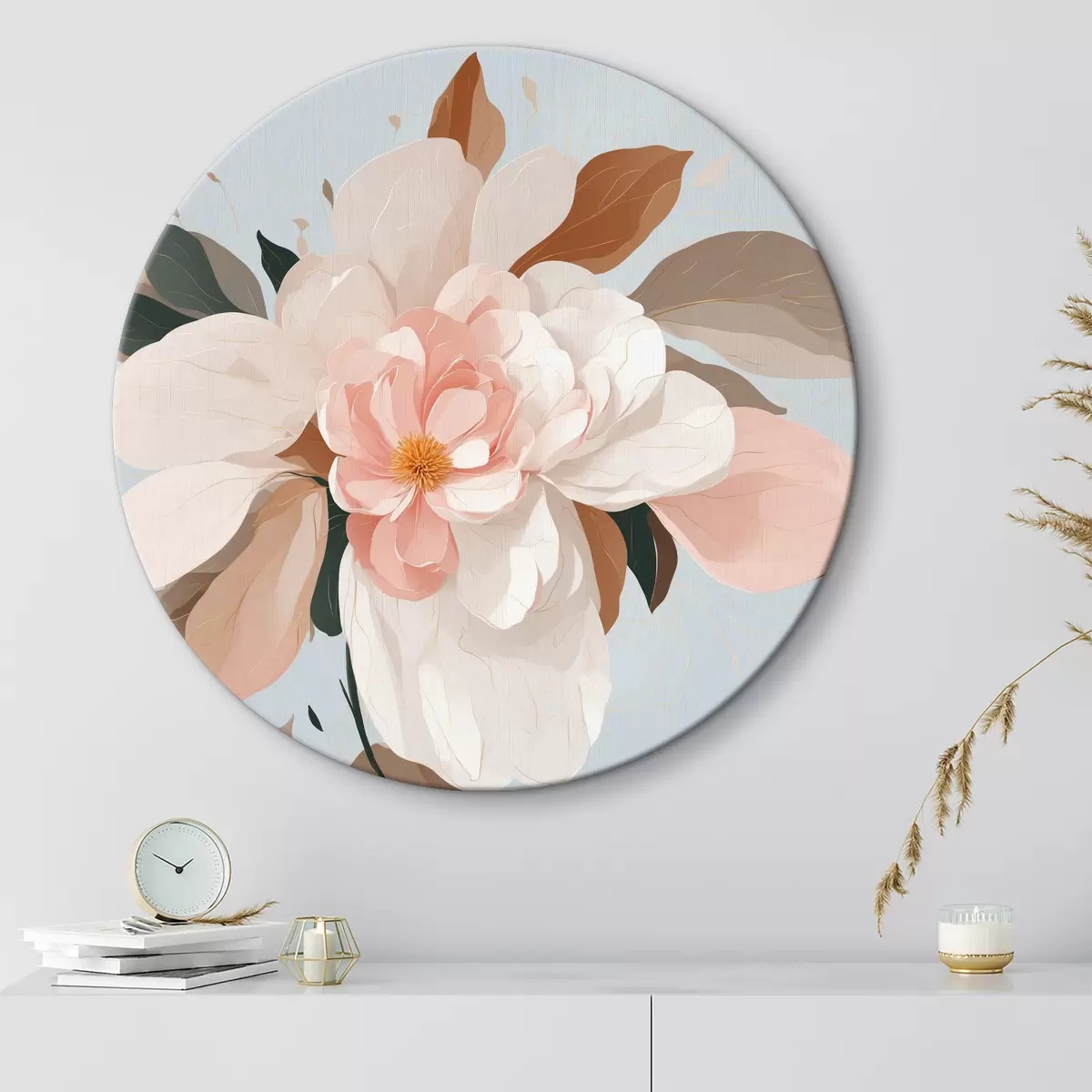 Apvalūs paveikslai Gėlė iš arti mėlyname fone r40057