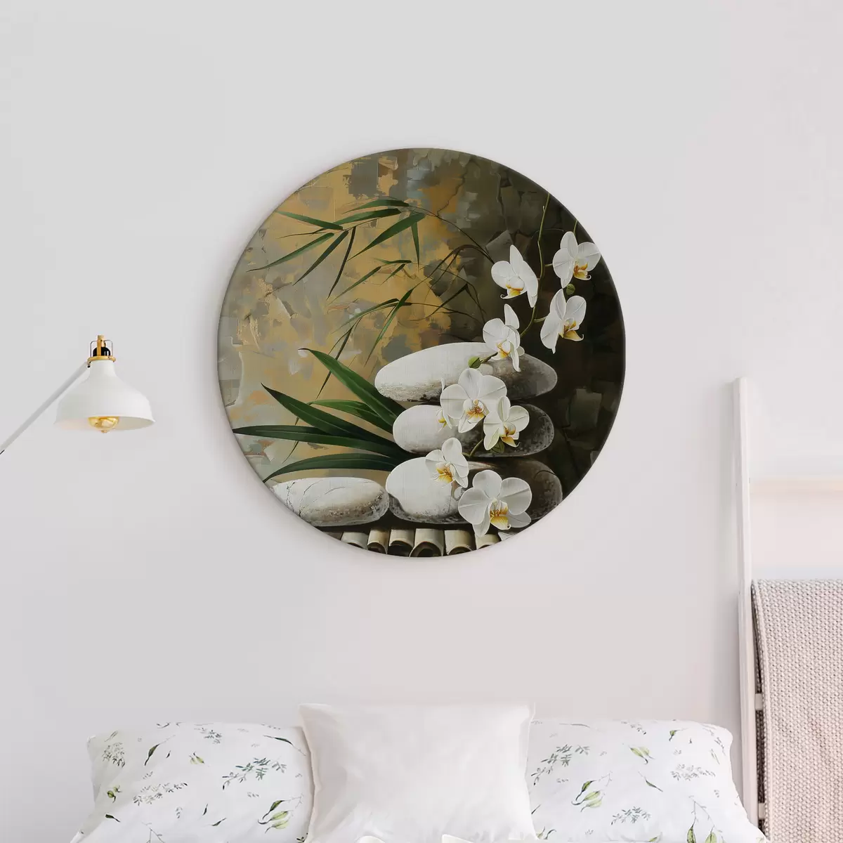 Apvalūs paveikslai Orchidėja ir balti akmenys r40369