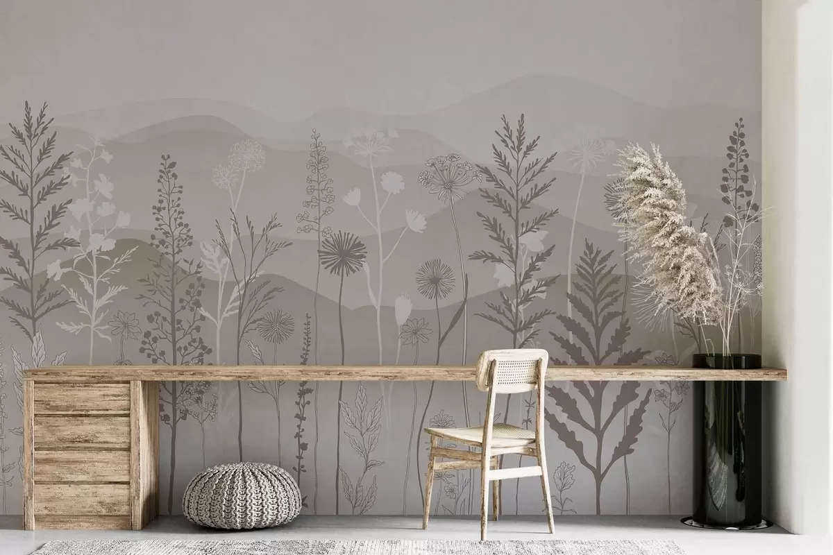 Fototapetai ekologiško stiliaus tapetai, laukinės gėlės šviesiai rudais tonais w02443v1