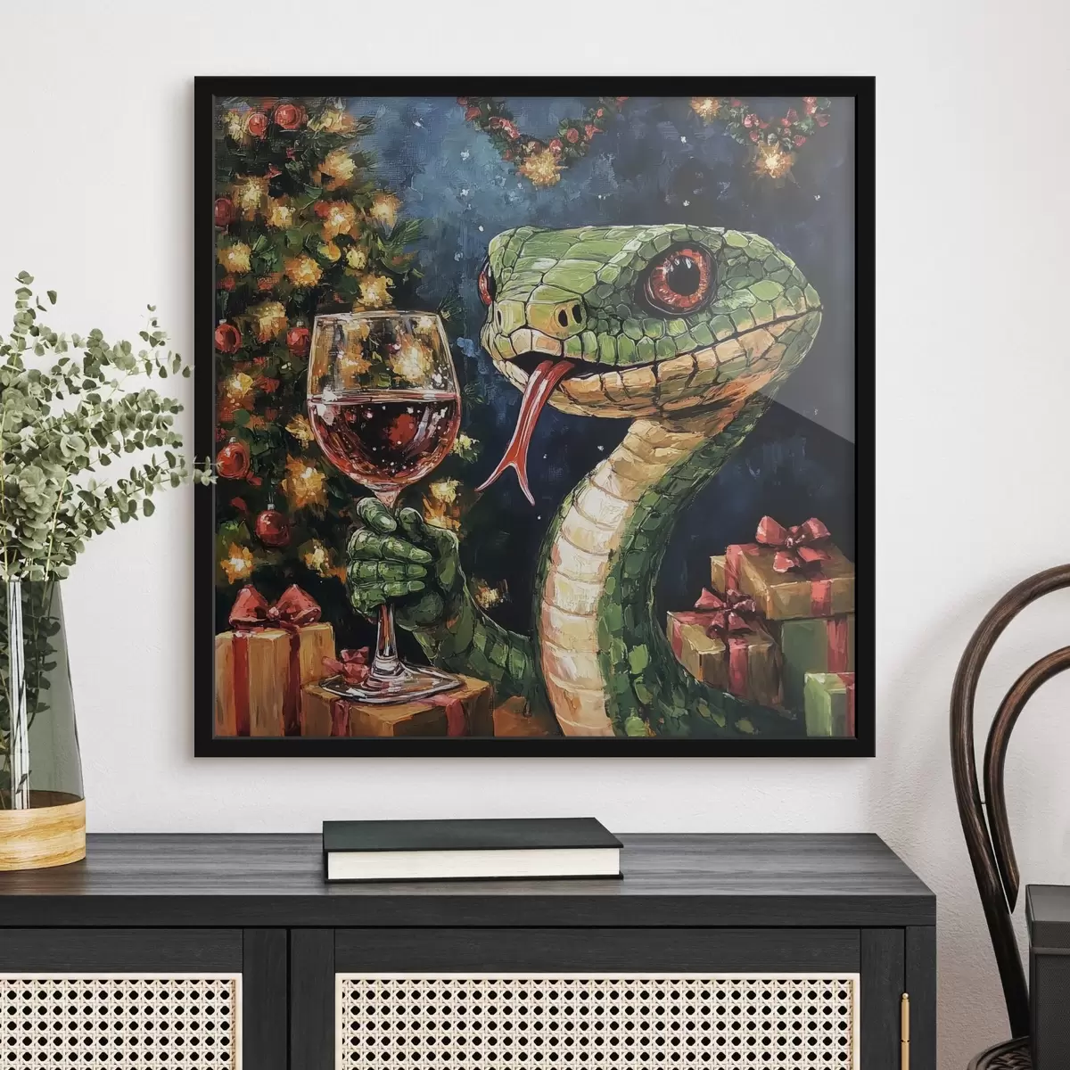 Plakatas Gyvatė su vyno taure švenčia Naujuosius metus f42106