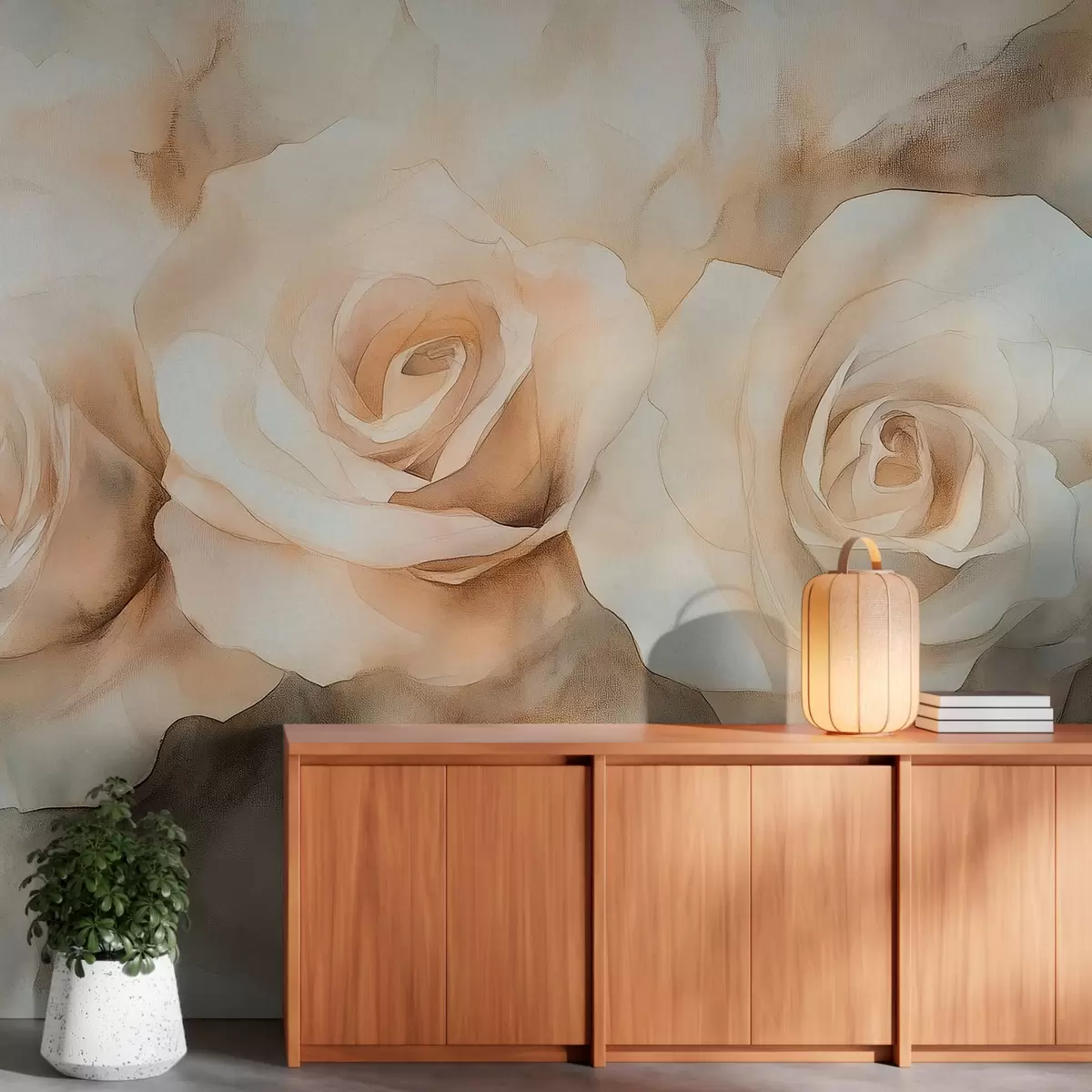 Fototapetai Gražios rožės, akvarelės stilius, smėlio spalvos, bohemiškas w02492