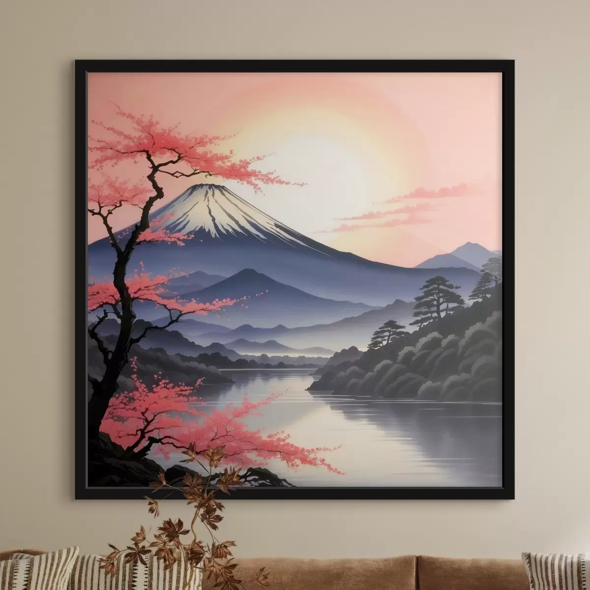 Plakatas Kalnas su ežeru ir medžiais f38100