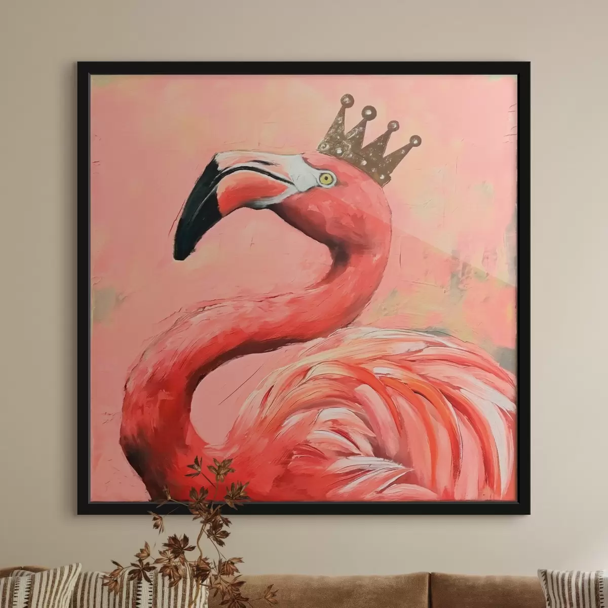 Plakatas Vaizdas, rodantis flamingo su karūna f38289