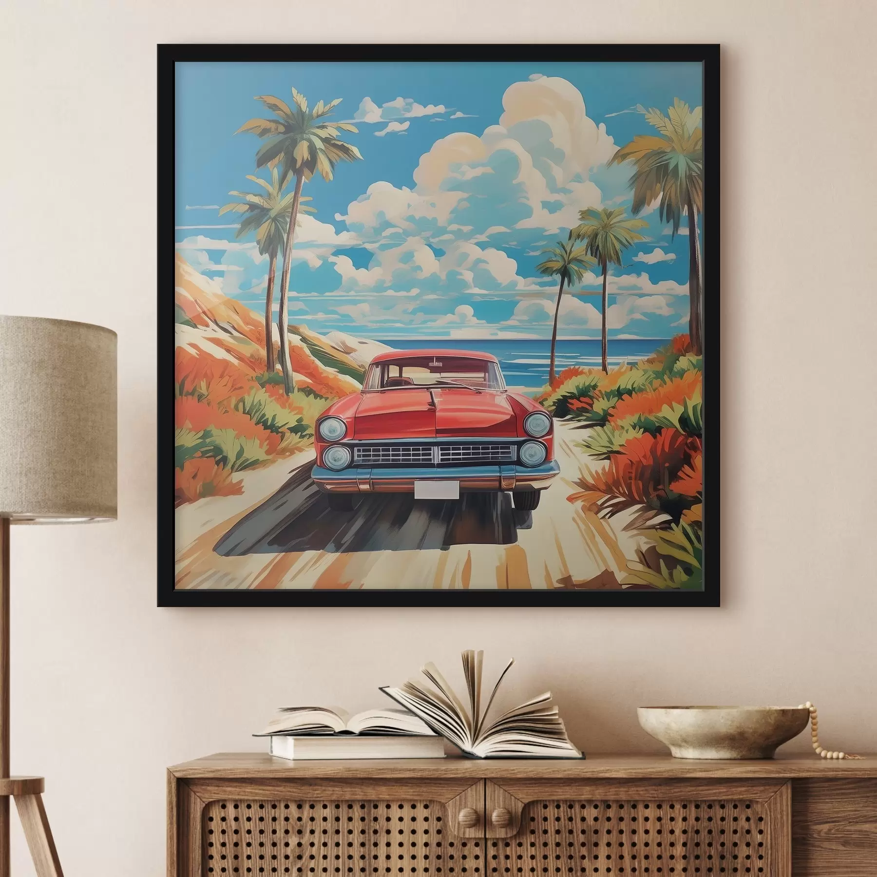 Fototapetai Klasikinis automobilis prie pajūrio kelio f38806