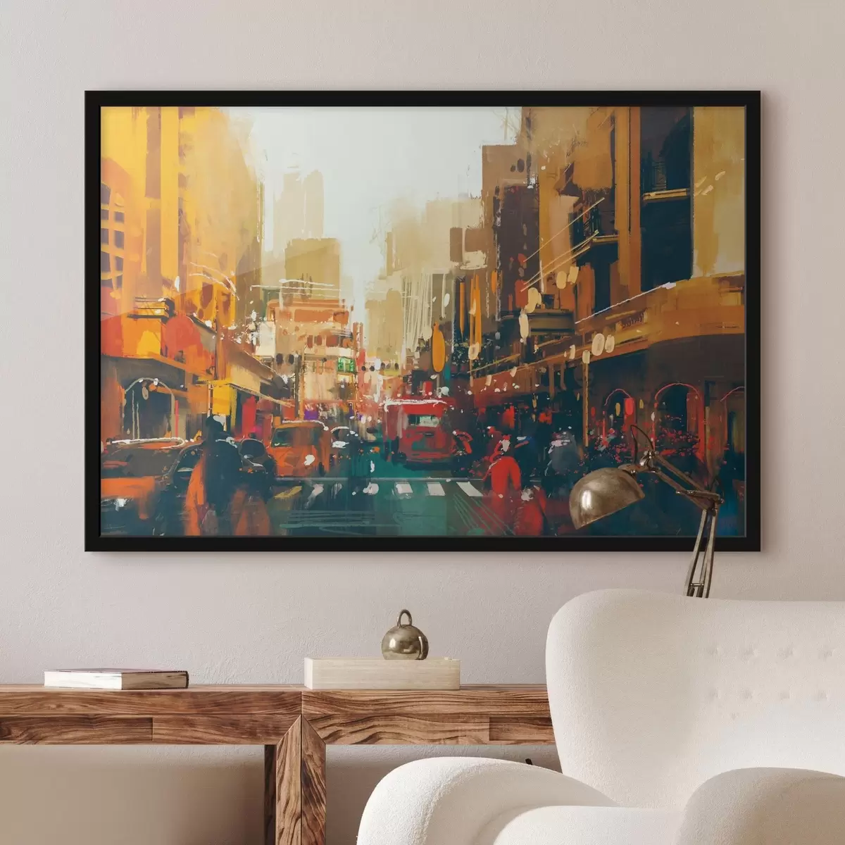 Plakatas Miesto gatvė su praeinančiais žmonėmis f37107