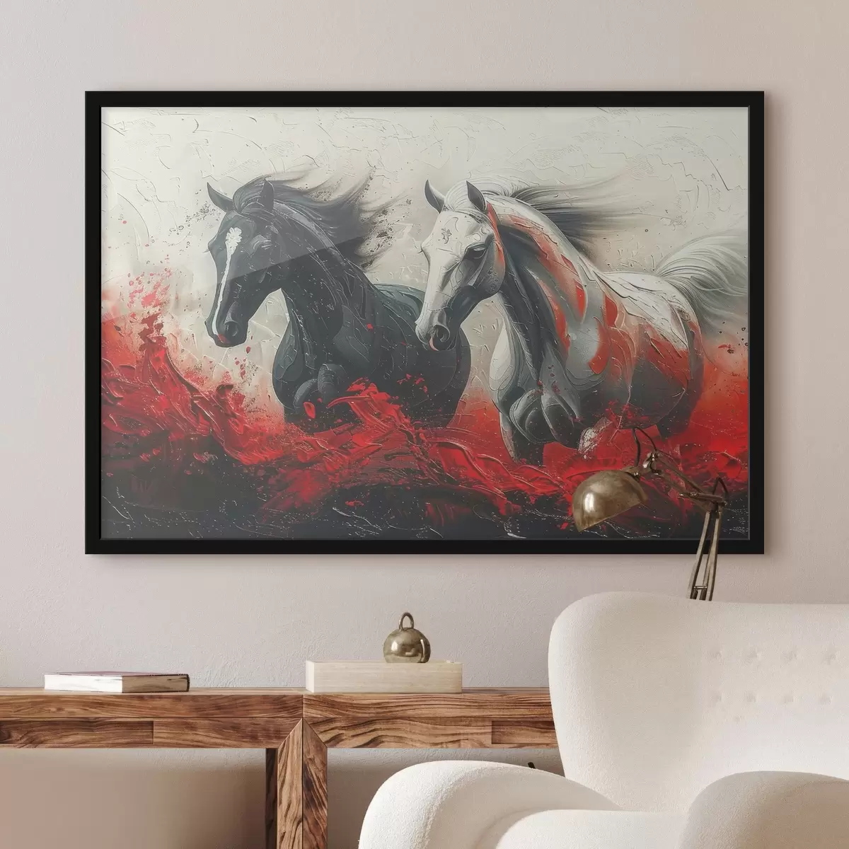 Plakatas Vaizdas bėgančių arklių su raudonais dažais f37769