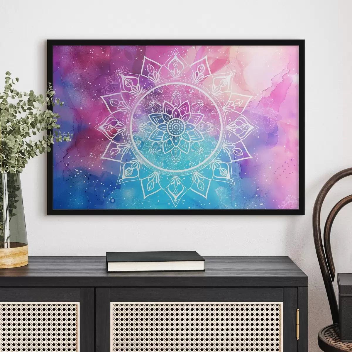 Plakatas Balta mandala spalvingame fone f38529