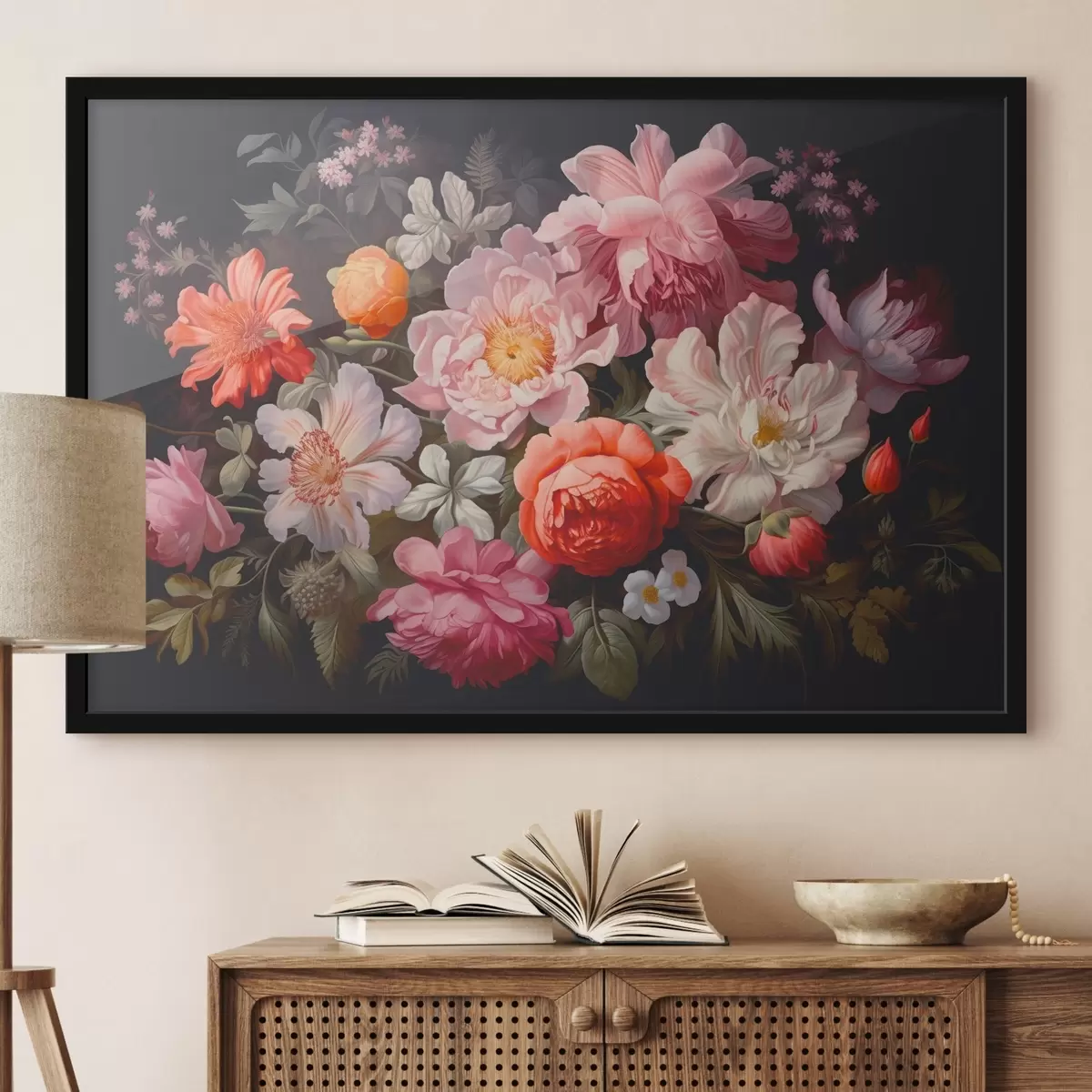 Plakatas Gėlių vaizdas juodame fone f38721