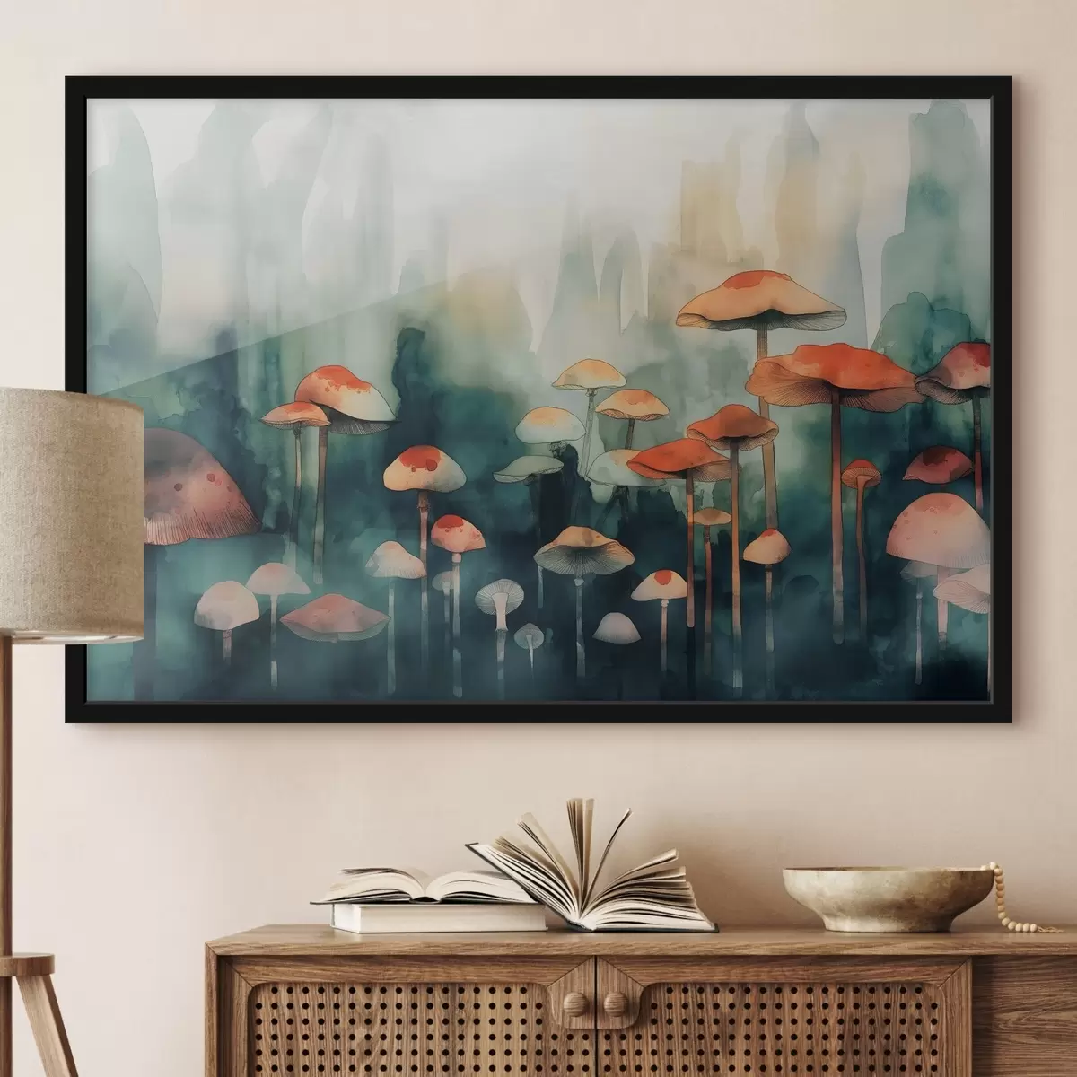 Plakatas Įnoringas spalvingų grybų miškas f39102