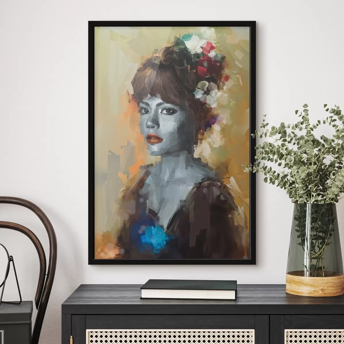 Plakatas Moteris su gėlėmis plaukuose f36575