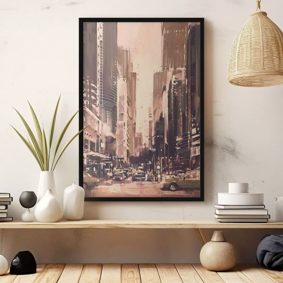 Plakatas Miesto gatvė su aukštais pastatais f37094